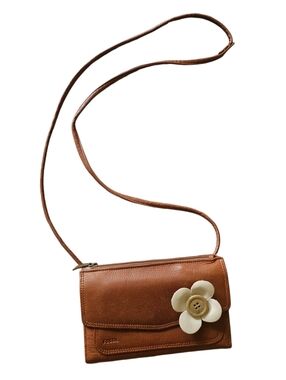 Vintage Fossil Leather Tan Brown Crossbody Bag Snap Closure, Cottagecore Boho